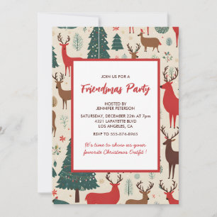 Friendsmas-uitnodigingen Cute Whimsical Herten bom Kaart