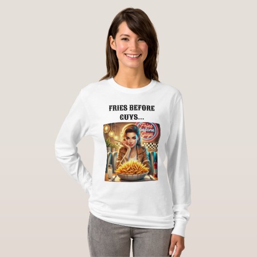 Fries Avant Les Gars Drôle T-Shirt Design. (Devant entier)