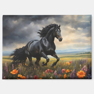 Fries paard galopperend tussen wilde bloemen magneet