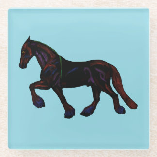 Friese paard met regenboog highlights  glazen onderzetter