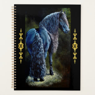 Friesiaanse hengst in spotlight, schilderij  planner