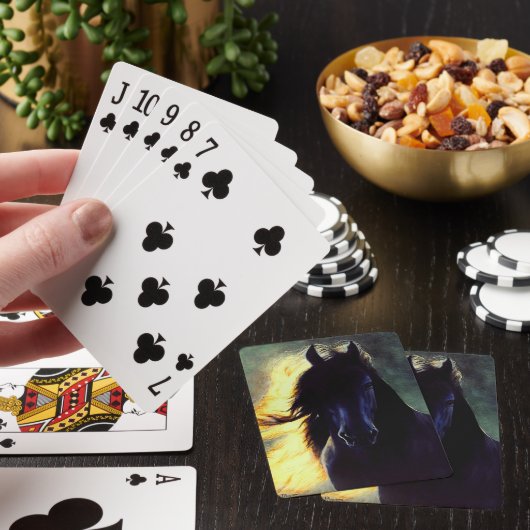 Friesian Glow, Friesiaans paard, zwarte hengst/mer Pokerkaarten (Insitu)