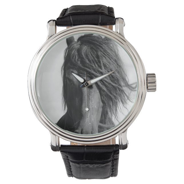 Friesian hengst in de wind horloge (Voorkant)