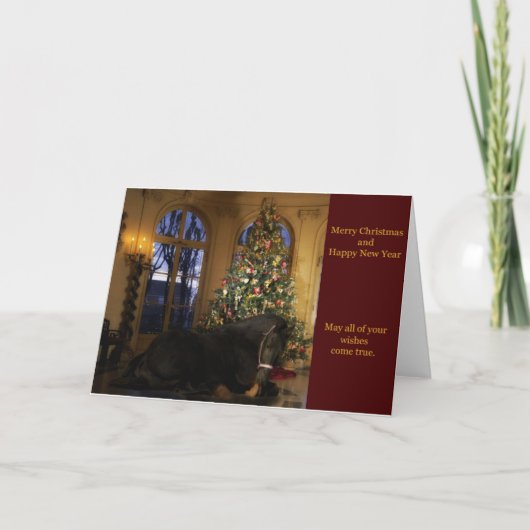 Friesian Mare Under Tree Carte de Noël (Devant)