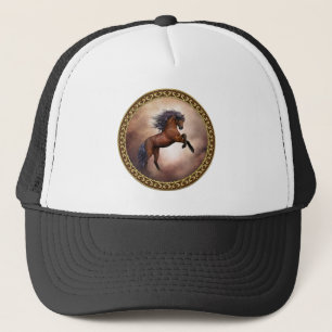Friesisch bruin paard dat woedend is trucker pet