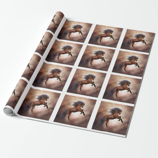 Friesisch bruin paard dat zich voortplant met slec cadeaupapier (Uitgerold)