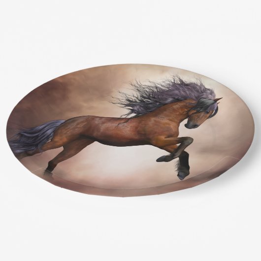 Friesisch bruin paard dat zich voortplant met slec papieren bordje (Gekanteld)
