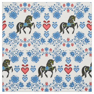 Friesisch/Frisiaans Folk blauw/goud/zwart, harten, Stof