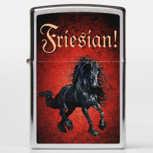 Friesisch paard, silhouet/goud/zwart/zwart/zippo