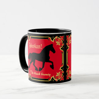 Friesisch paard, silhouet/goud/zwarte mok
