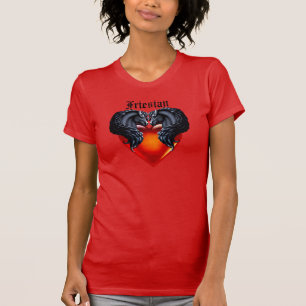 Friesisch paard/zwarte Frisiaanse hengst/rood hart T-shirt