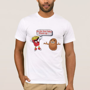 Frietjes met houding schreeuwen naar aardappel gra t-shirt