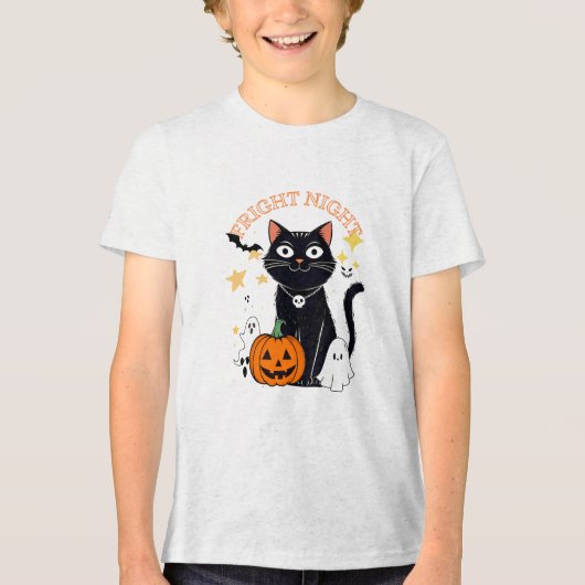 Fright Night Halloween Cat Tri-Blend Shirt (Voorkant)