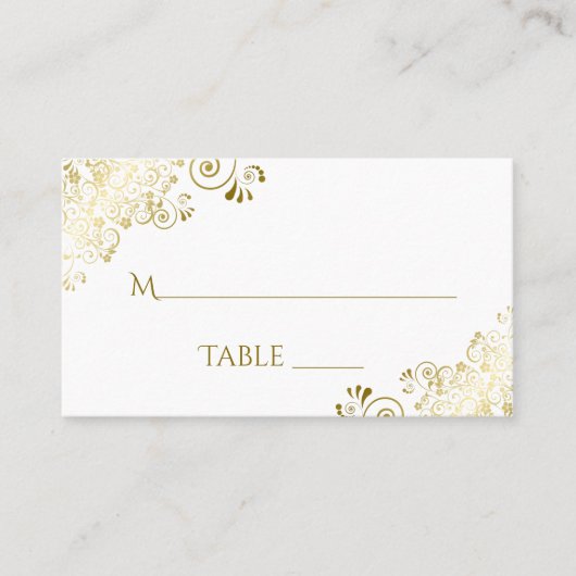 Frills d'or sur blanc Elegant Wedding Carte d'Esco (Devant)