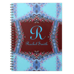 Frilly Fractals Blue Red Personalized Notitieboek
