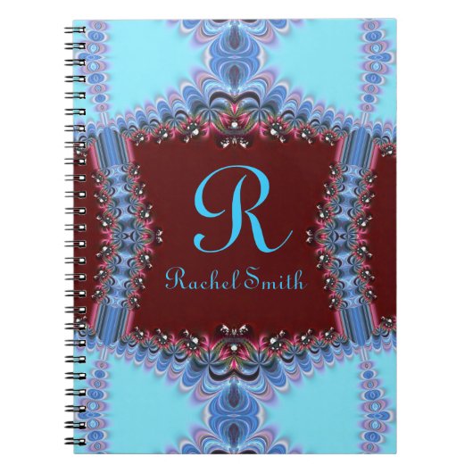 Frilly Fractals Blue Red Personalized Notitieboek (Voorkant)