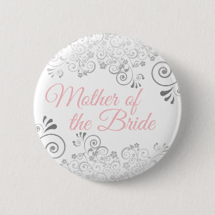 Frilly Roze & Grijs Moeder van de bruid Bruiloft Ronde Button 5,7 Cm