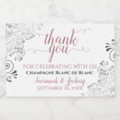 Frilly Silver Roos & White Wedding Hartelijk dank Sparkling Wijnetiket (Enkel label)