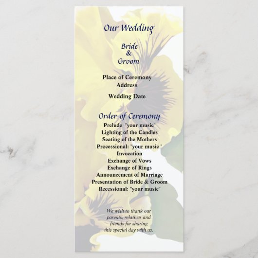 Frilly Yellow Pansies Programme de mariage (Devant)