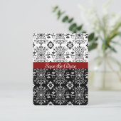Frilly Zwart, Wit en Rood Save the Date Briefkaart (Staand voorkant)