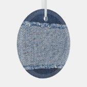 Fringed denim blue jeans lijst. glas ornament (Voorkant Rechts)