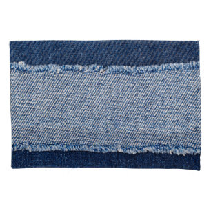 Fringed denim blue jeans lijst. kussensloop