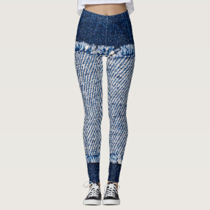 Fringed denim blue jeans lijst. leggings