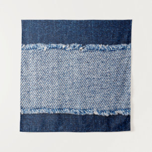 Fringed denim blue jeans lijst. wandkleed