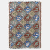 Fringed Throw deken met tekenwerktuig gingko print (Voorkant Verticaal)