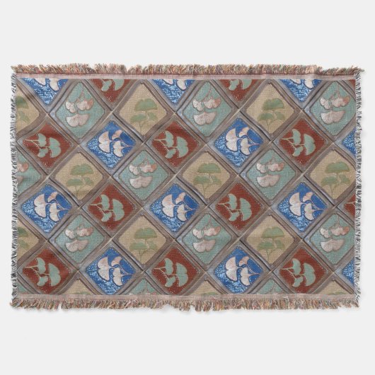 Fringed Throw deken met tekenwerktuig gingko print (Voorkant)