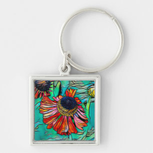 Fringy Helenium met een Glas in lood blikflesje O Sleutelhanger