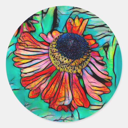 Fringy Helenium met een Glas in lood look Ronde Sticker (Voorkant)