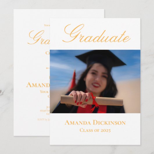 Fris Elegant Foto Geel Afstuderen Kaart (Voorkant / Achterkant)