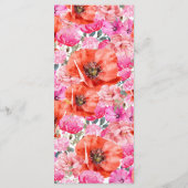 Fris Helder Roze Rood Klaproos Bloemen Bruiloft Menu (Achterkant)