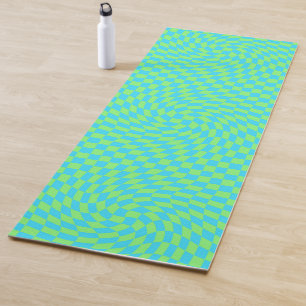 Fris licht blauw & groen vervormd geruit patroon yogamat