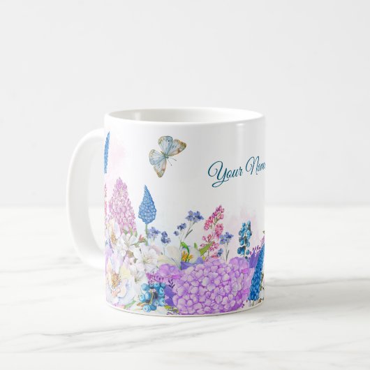 Fris paarse blauw Bloemen zomerbloei Koffiemok (Voorkant links)