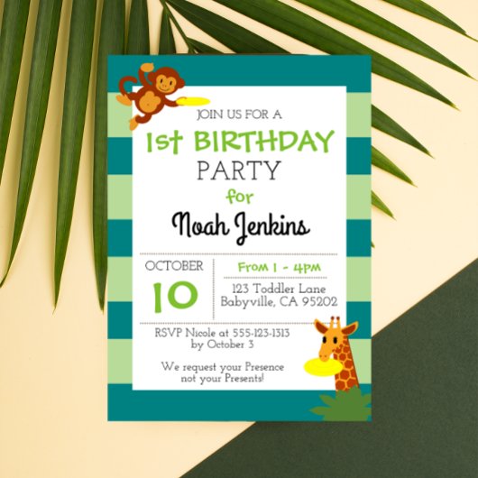 Frisbee Jungle Anniversaire Party 3x5 Invitation