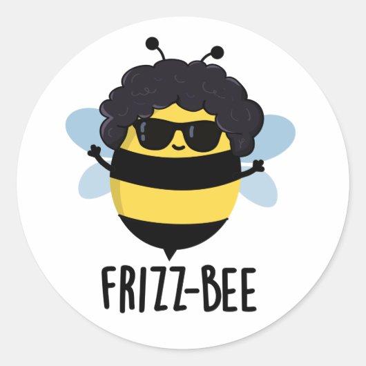 Frizz-Bee Funny Afro Bee Pun Ronde Sticker (Voorkant)