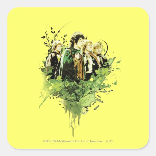 FRODO™ met Hobbits Vector Collage Vierkante Sticker (Voorkant)
