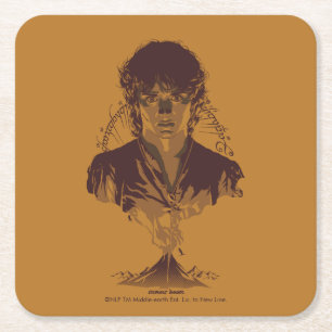 FRODO™ MOUNT DOOM™ Tengwar-inscriptie Grafisch Vierkante Kartonnen Onderzetter
