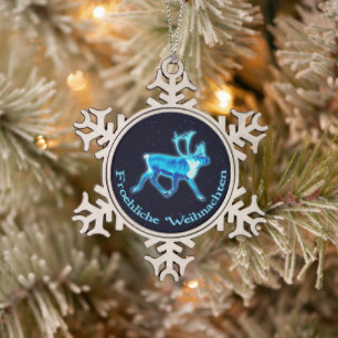 Froehliche Weihnachten - Blue Cariou (rendiervis) Tin Sneeuwvlok Ornament