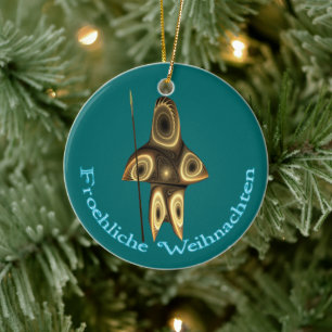 Froehliche Weihnachten - Fractal Inuit Hunter Keramisch Ornament