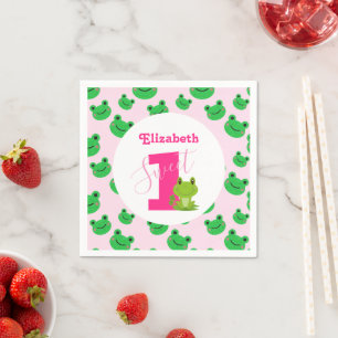 Frog 1st Birthday party baby girl voedt Napkins Servet
