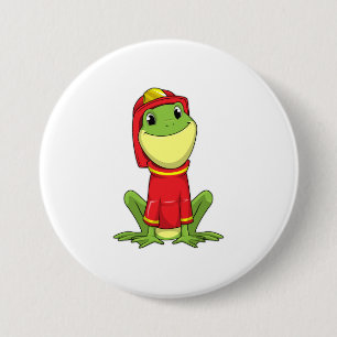 Frog as Firefighter with Helmet Ronde Button 7,6 Cm
