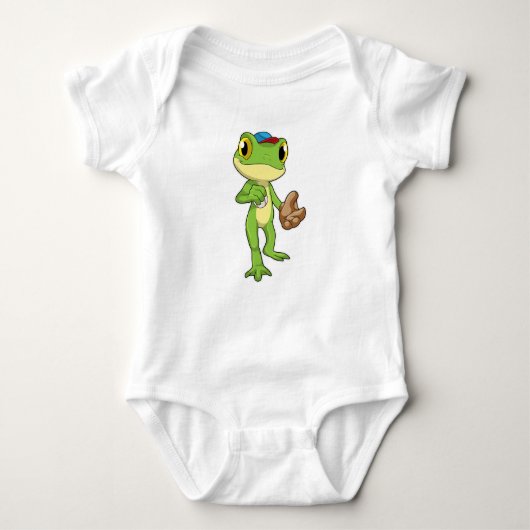Frog at Baseball with Baseball gloy Romper (Voorkant)