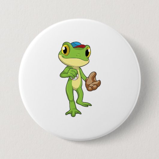 Frog at Baseball with Baseball gloy Ronde Button 7,6 Cm (Voorkant)