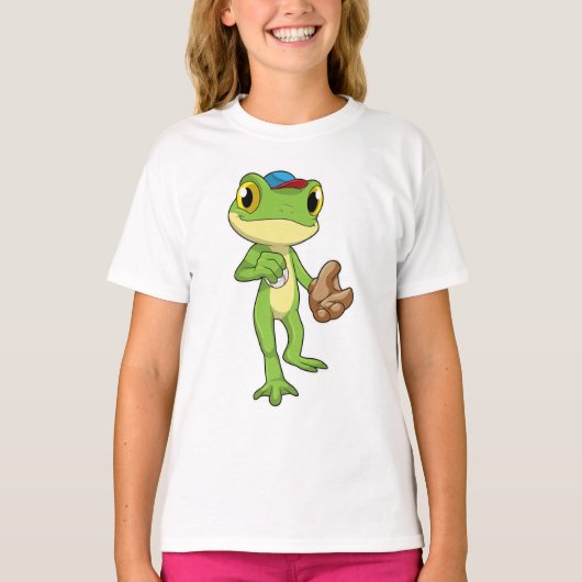 Frog at Baseball with Baseball gloy T-shirt (Voorkant)