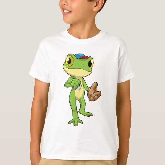 Frog at Baseball with Baseball gloy T-shirt (Voorkant)