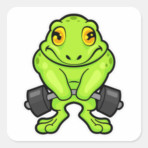 Frog at Fitness with Barbell Vierkante Sticker