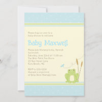 Frog Baby Boy Shower Invitation - Blue and Green